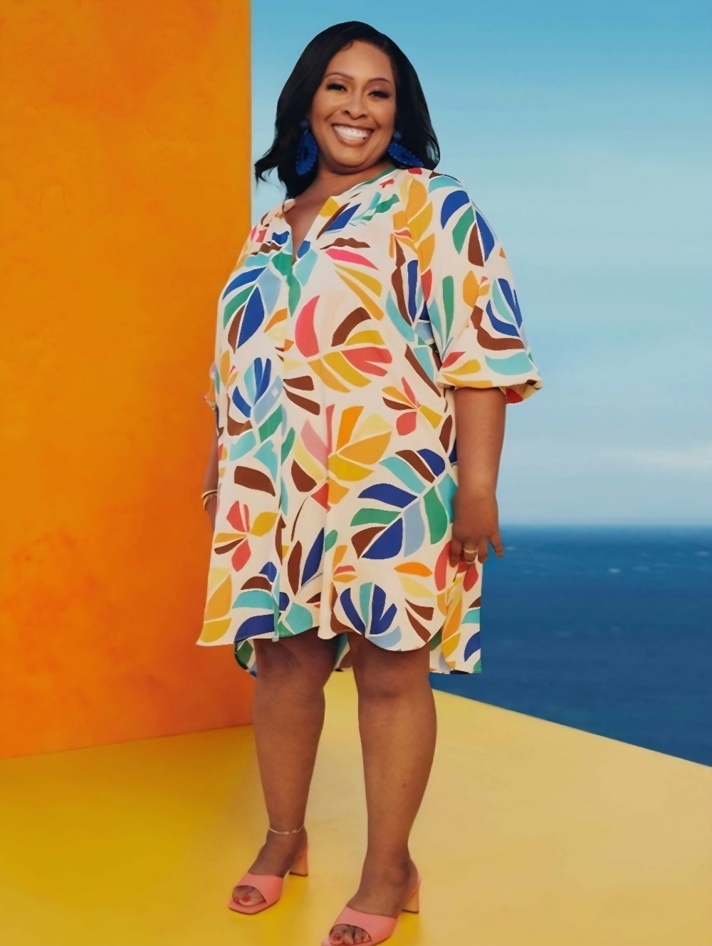 Tabitha Brown For Target Tropical Bold Palm Print Cover Up Mini Shirt Dress